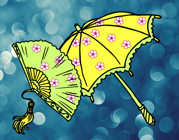 Desenho Leque e guarda-chuva pintado por marilurdes