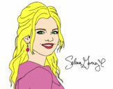 Desenho Selena Gomez com cabelo encaracolado pintado por gabyy