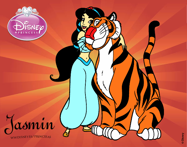 Desenho Aladdin - Jasmine e Rajah pintado por Cello