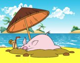 Desenho Porco na praia pintado por Priscyla