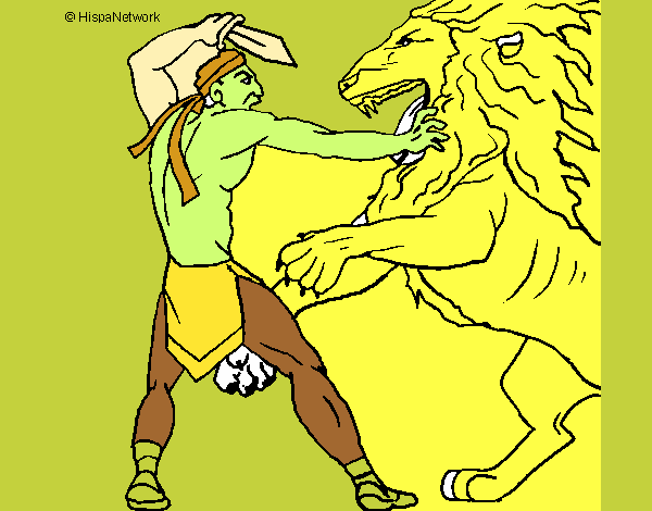 Desenho Gladiador contra leão pintado por ZecaDiniz