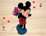 Desenho Rato Mickey com um buquê de flores pintado por missmirim