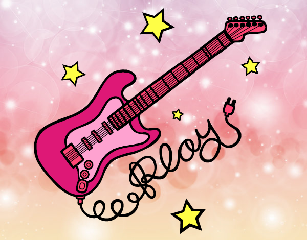 Desenho Guitarra e estrelas pintado por Margarida-