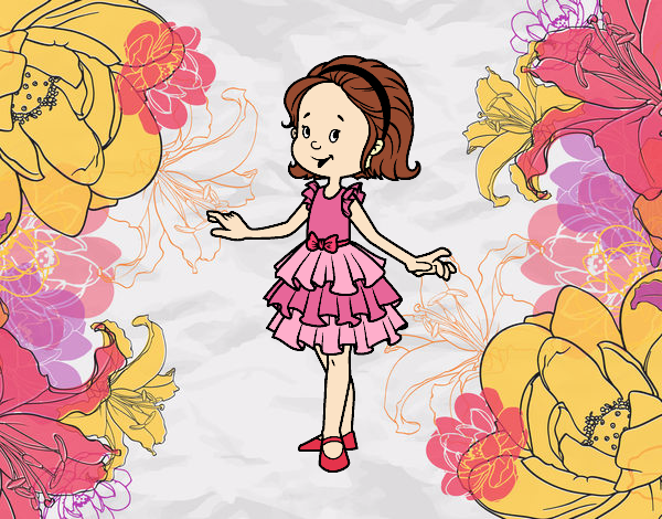 Desenho Menina com vestido de baile pintado por Renatacos