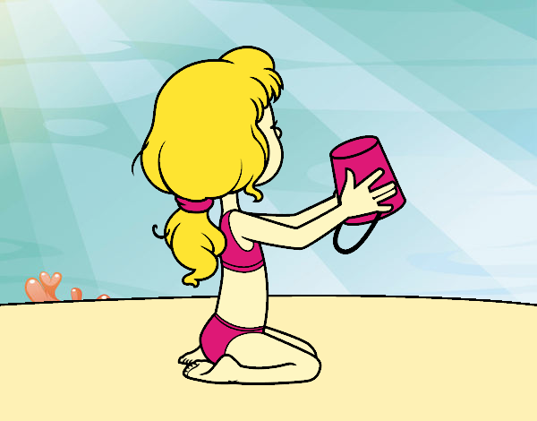 Desenho Menina que joga na praia pintado por Margarida-