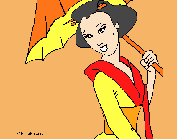 Desenho Geisha com chapéu de chuva pintado por ale3170