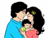 Desenho Família abraço pintado por calissa