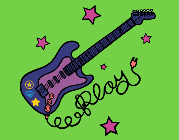 Desenho Guitarra e estrelas pintado por calissa