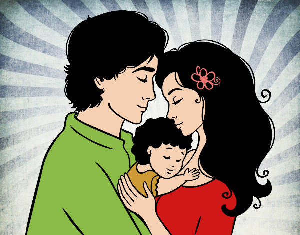 Desenho Família abraço pintado por eloiza