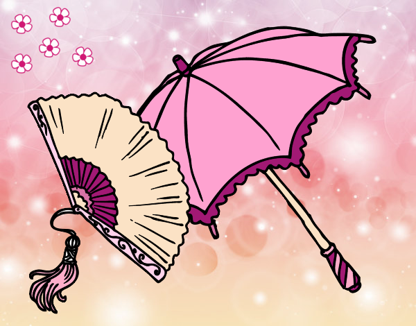 Desenho Leque e guarda-chuva pintado por Fheds