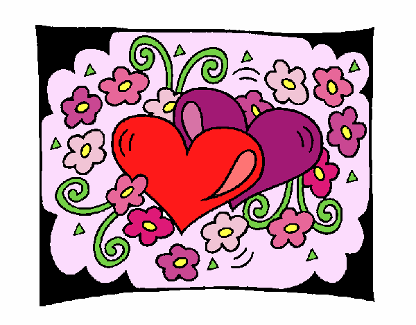 Desenho Corações e flores pintado por Danguinha