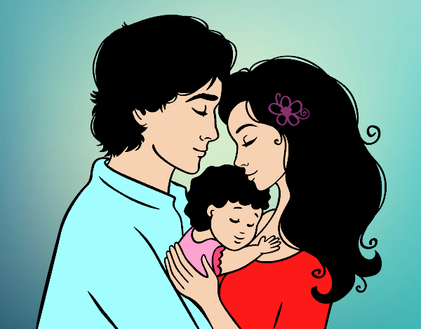 Desenho Família abraço pintado por Danguinha