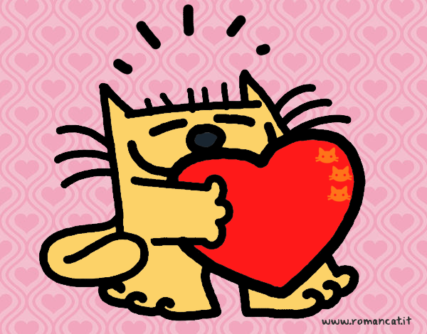 Desenho Gato e coração pintado por Danguinha