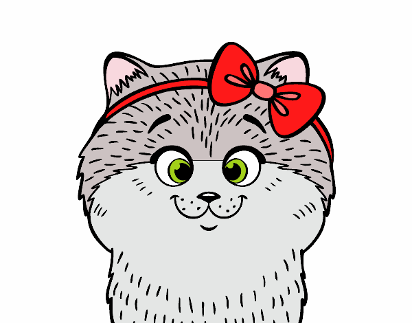 Desenho Uma gatinha com laço pintado por Danguinha