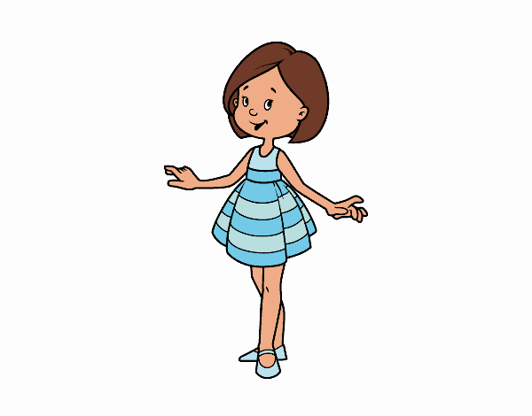 Desenho de Menina com vestido curto pintado e colorido por Joanas