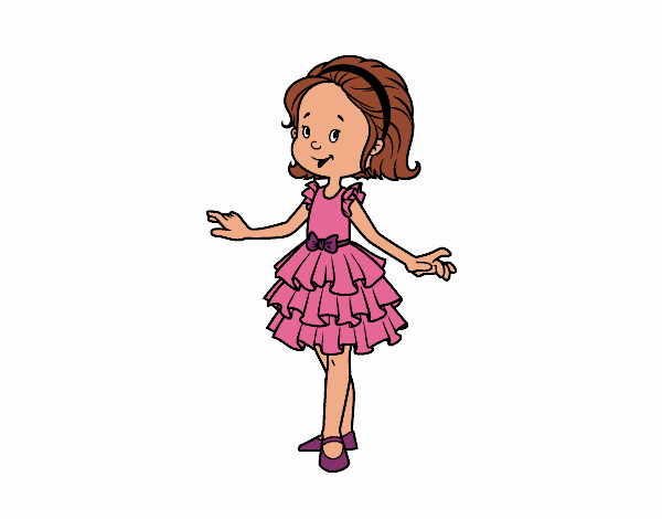 Desenho de Menina com vestido moderno pintado e colorido por