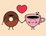 Desenho O amor entre donut e chá pintado por Danguinha