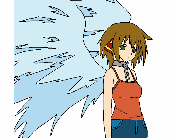 Desenho de Anjo com grandes asas pintado e colorido por Utau o dia