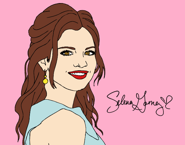 Desenho Selena Gomez com cabelo encaracolado pintado por soraya lim