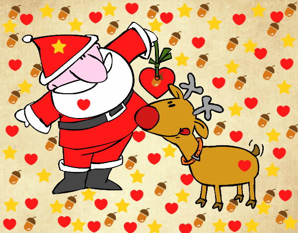 Desenho Papai Noel e Rudolf pintado por Jack50