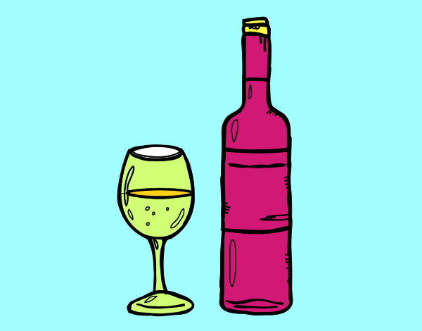 Desenho Garrafa de vinho e copo pintado por Luisinho