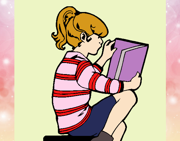 Desenho Menina a ler pintado por Danguinha