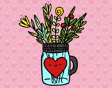 Desenho Pote com flores silvestres e um coração pintado por Danguinha