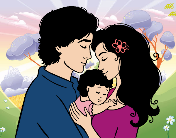 Desenho Família abraço pintado por eloiza