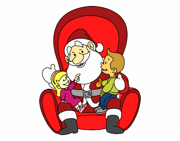 Desenho Papai Noel com crianças pintado por gabyy