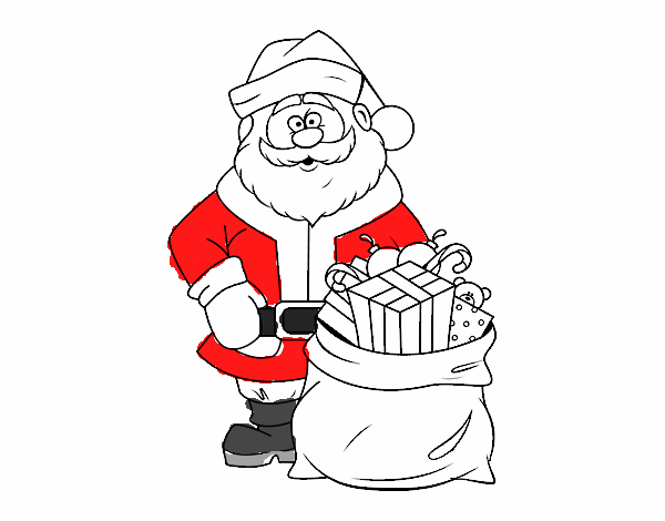 Pai Natal para Colorir com saco de prendas - Desenhos para Imprimir -  Brinquedos de Papel