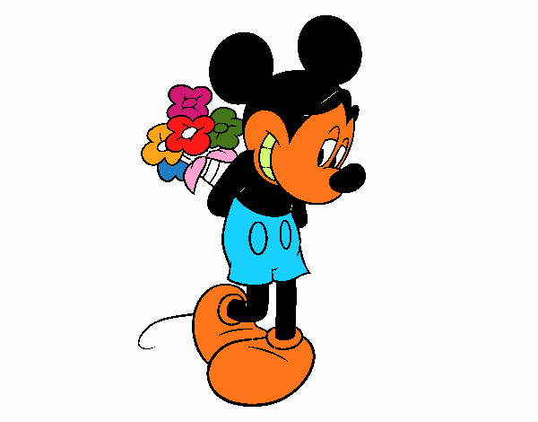 Rato Mickey com um buquê de flores