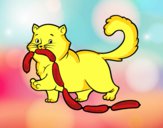 Desenho Gato com salsicha pintado por colori