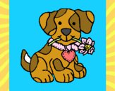 Desenho Filhote de cachorro com uma flor na boca pintado por nickolly