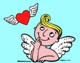 Desenho Cupido e coração com asas pintado por franco
