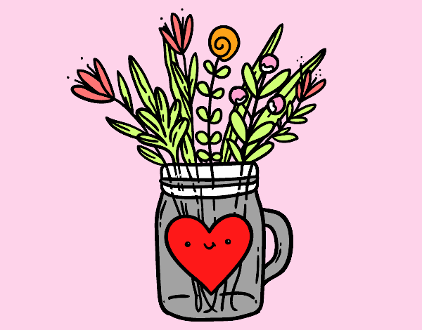 Desenho Pote com flores silvestres e um coração pintado por zuleikapas