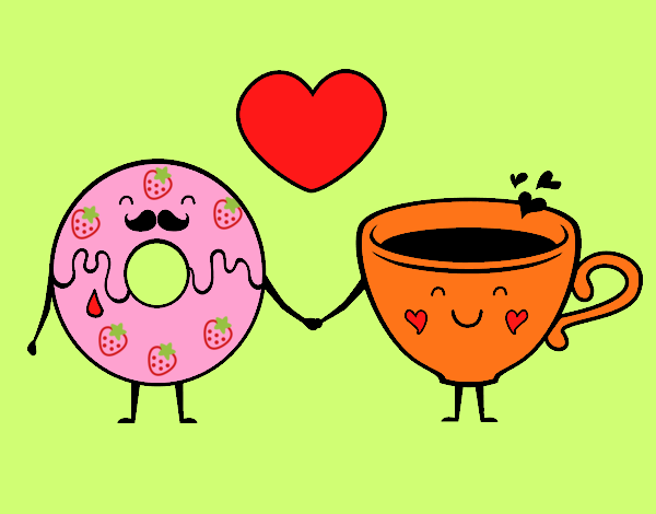 Desenho O amor entre donut e chá pintado por marilurdes