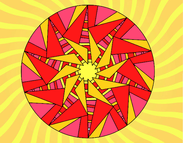 Desenho Mandala sol triangular pintado por negrao