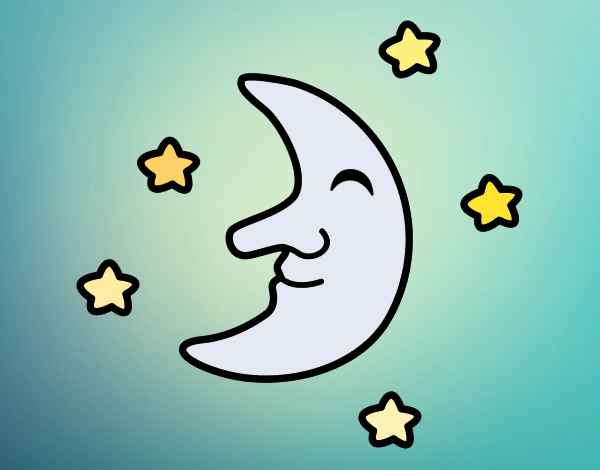 Desenho Lua com estrelas pintado por daaycris