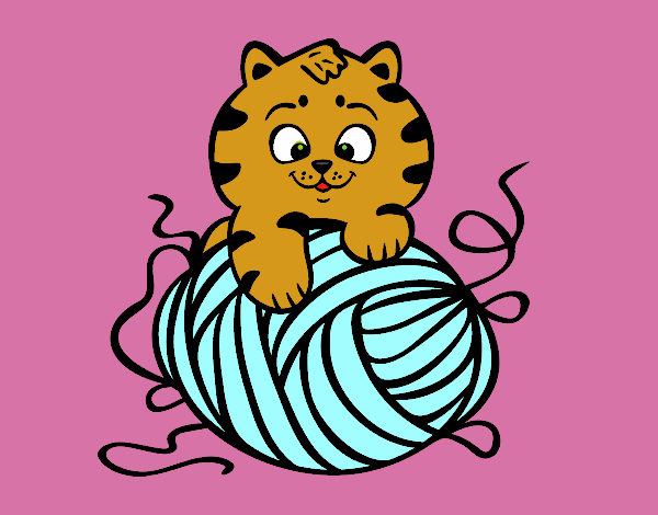 Desenho de Gato com un novelo de lã para Colorir - Colorir.com