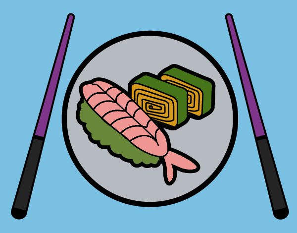 Desenho Placa de Sushi pintado por cigarra