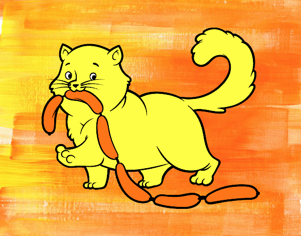 Desenho Gato com salsicha pintado por zuleikapas