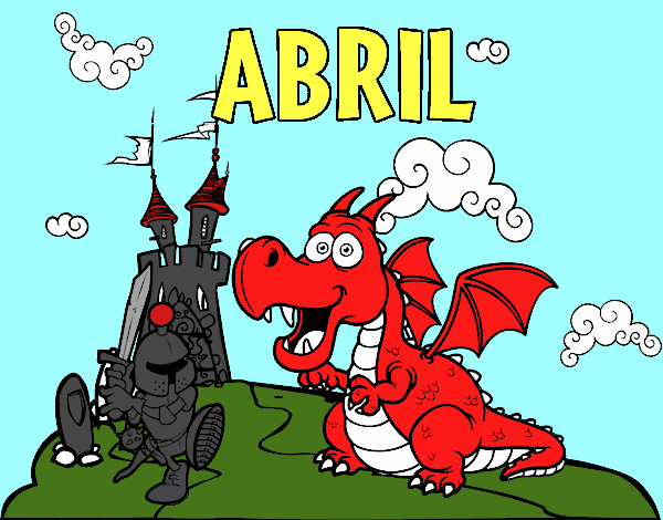 desenho de abril e cavaleiro vs dragão