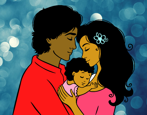 Desenho Família abraço pintado por Satiro