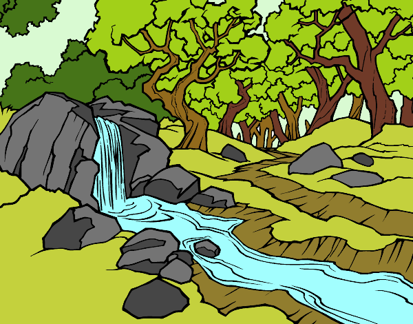Desenho Paisagem da floresta com um rio pintado por Thais2016