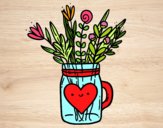 Desenho Pote com flores silvestres e um coração pintado por marilurdes