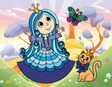 Desenho  Princesa com o gato e borboleta pintado por Lara2016