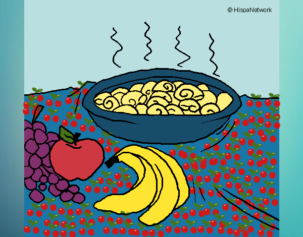 Desenho Fruta e caracois na caçarola pintado por Olaf