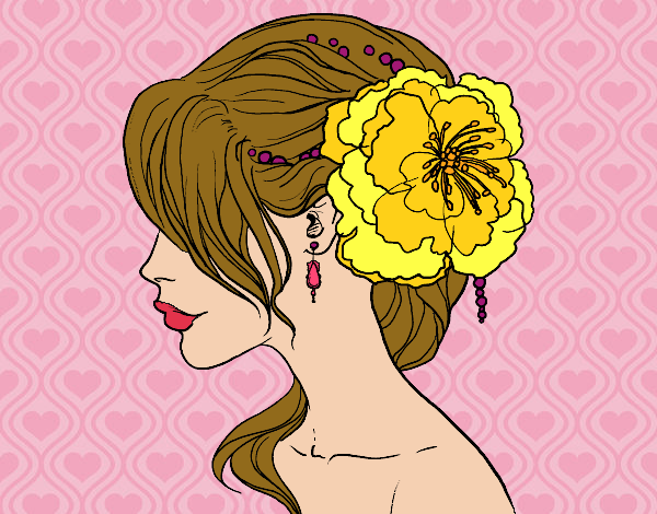 Desenho Penteado de casamento com flor pintado por Luidy