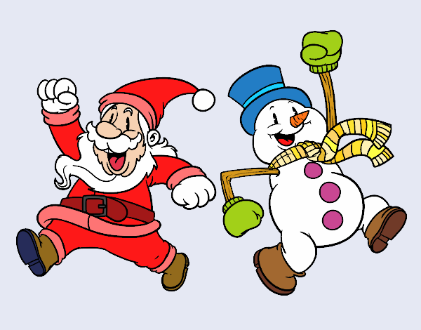 Papai Noel e boneco de neve de salto