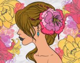 Desenho Penteado de casamento com flor pintado por lirys
